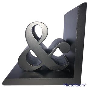 & Sign Single Wooden Book End Black